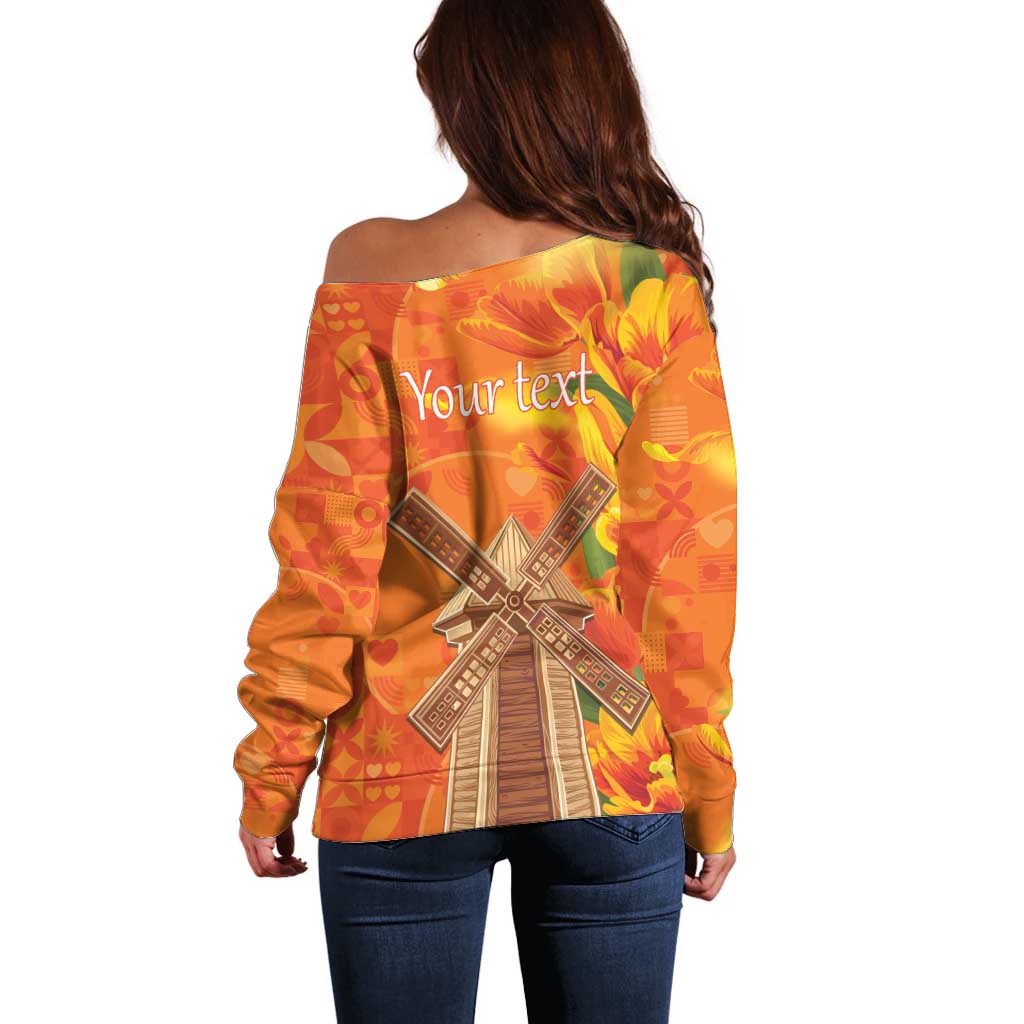 Personalized Netherlands Orange Tulip and Wildmill Off Shoulder Sweater