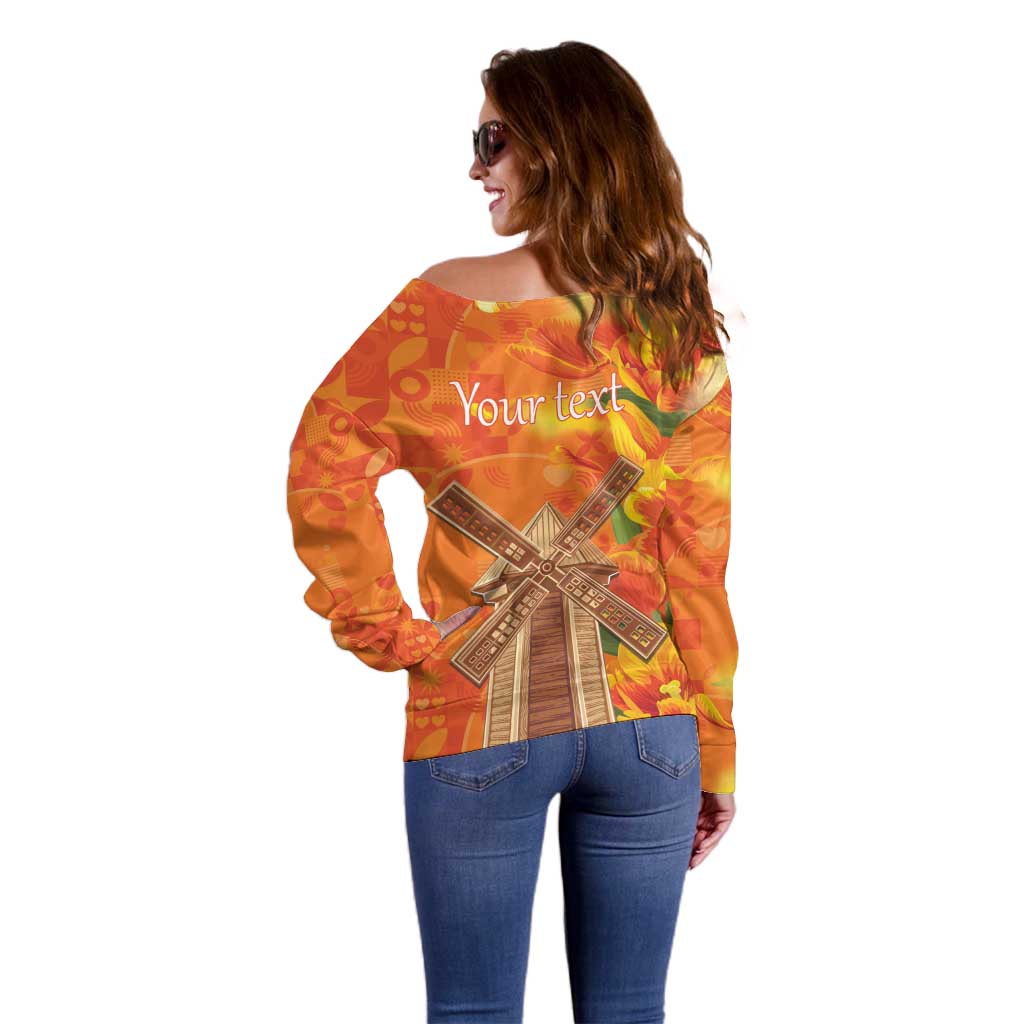 Personalized Netherlands Orange Tulip and Wildmill Off Shoulder Sweater