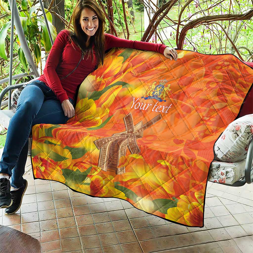 Personalized Netherlands Orange Tulip and Wildmill Quilt