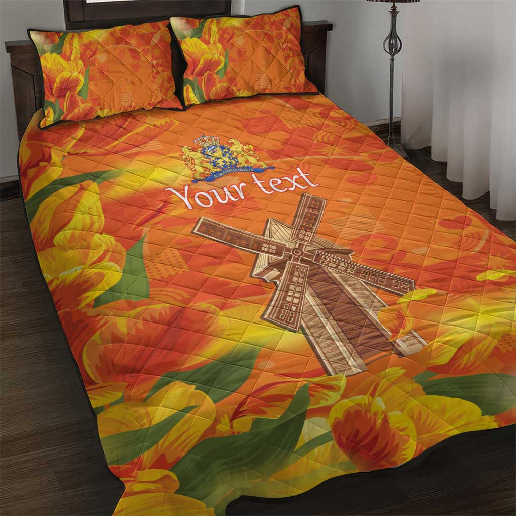 Personalized Netherlands Orange Tulip and Wildmill Quilt Bed Set