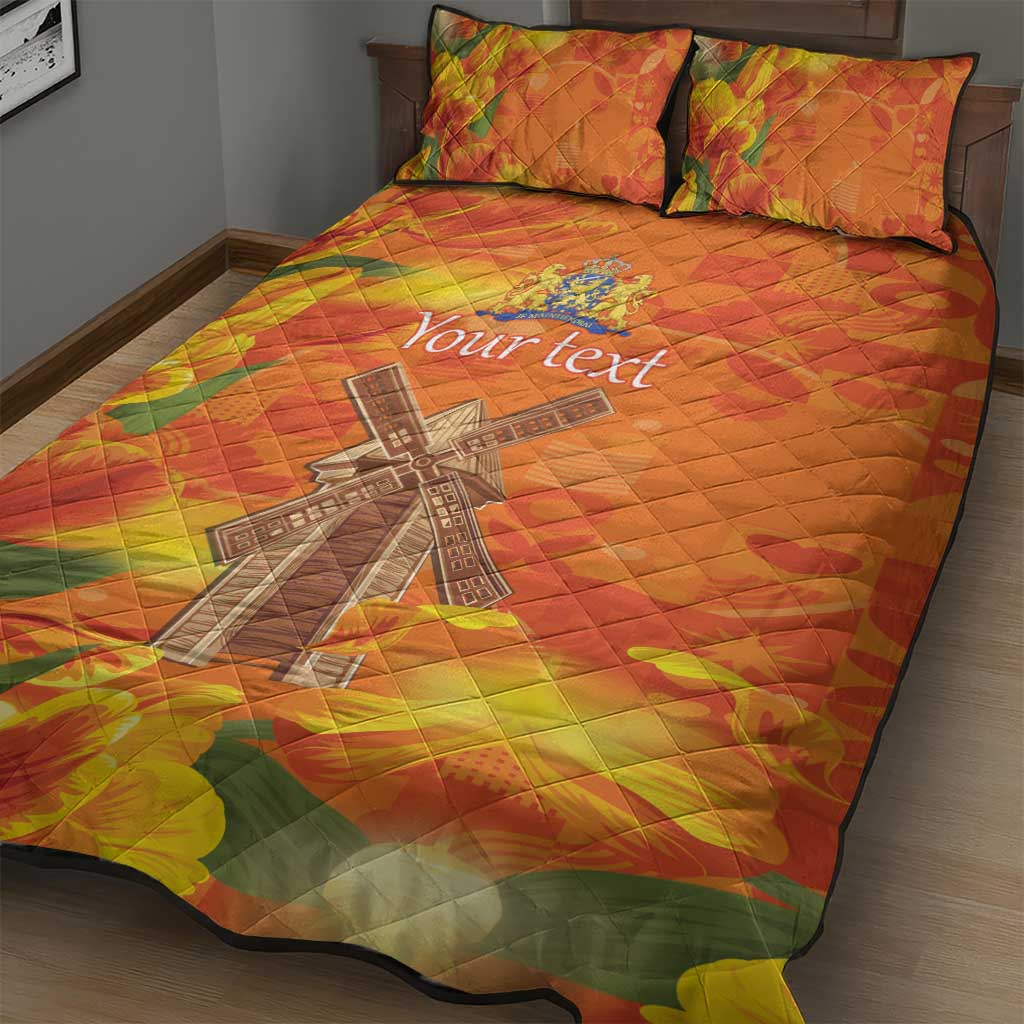 Personalized Netherlands Orange Tulip and Wildmill Quilt Bed Set