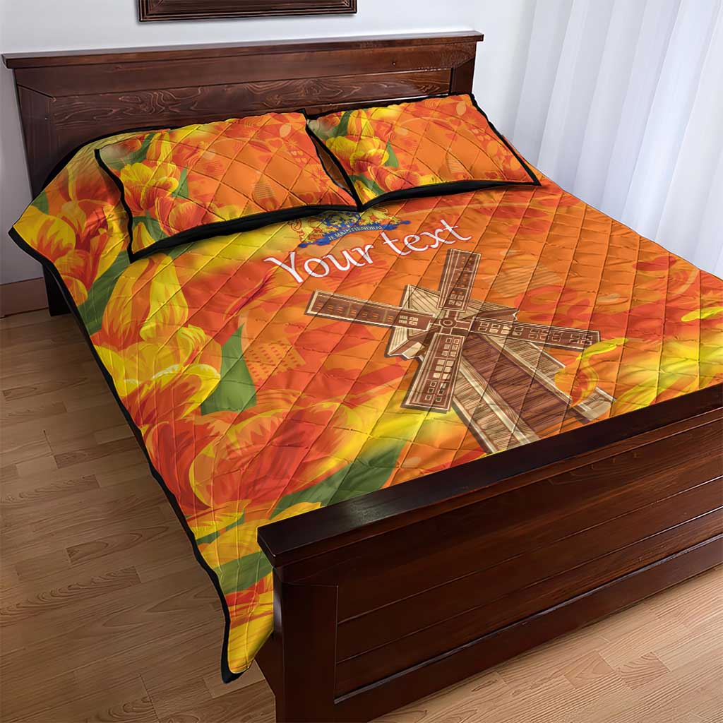 Personalized Netherlands Orange Tulip and Wildmill Quilt Bed Set