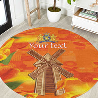 Personalized Netherlands Orange Tulip and Wildmill Round Carpet