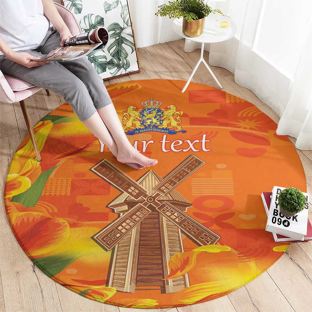 Personalized Netherlands Orange Tulip and Wildmill Round Carpet