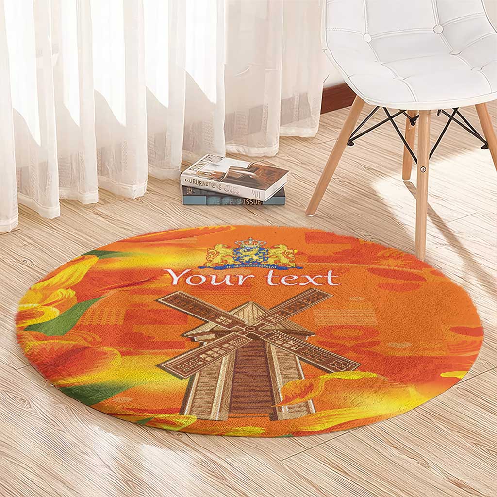 Personalized Netherlands Orange Tulip and Wildmill Round Carpet
