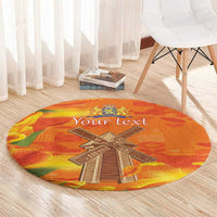Personalized Netherlands Orange Tulip and Wildmill Round Carpet
