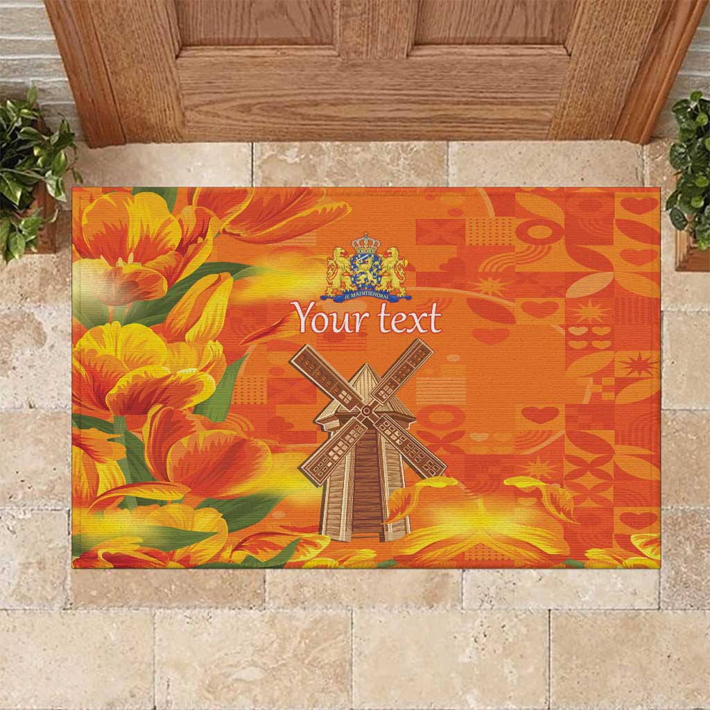 Personalized Netherlands Orange Tulip and Wildmill Rubber Doormat
