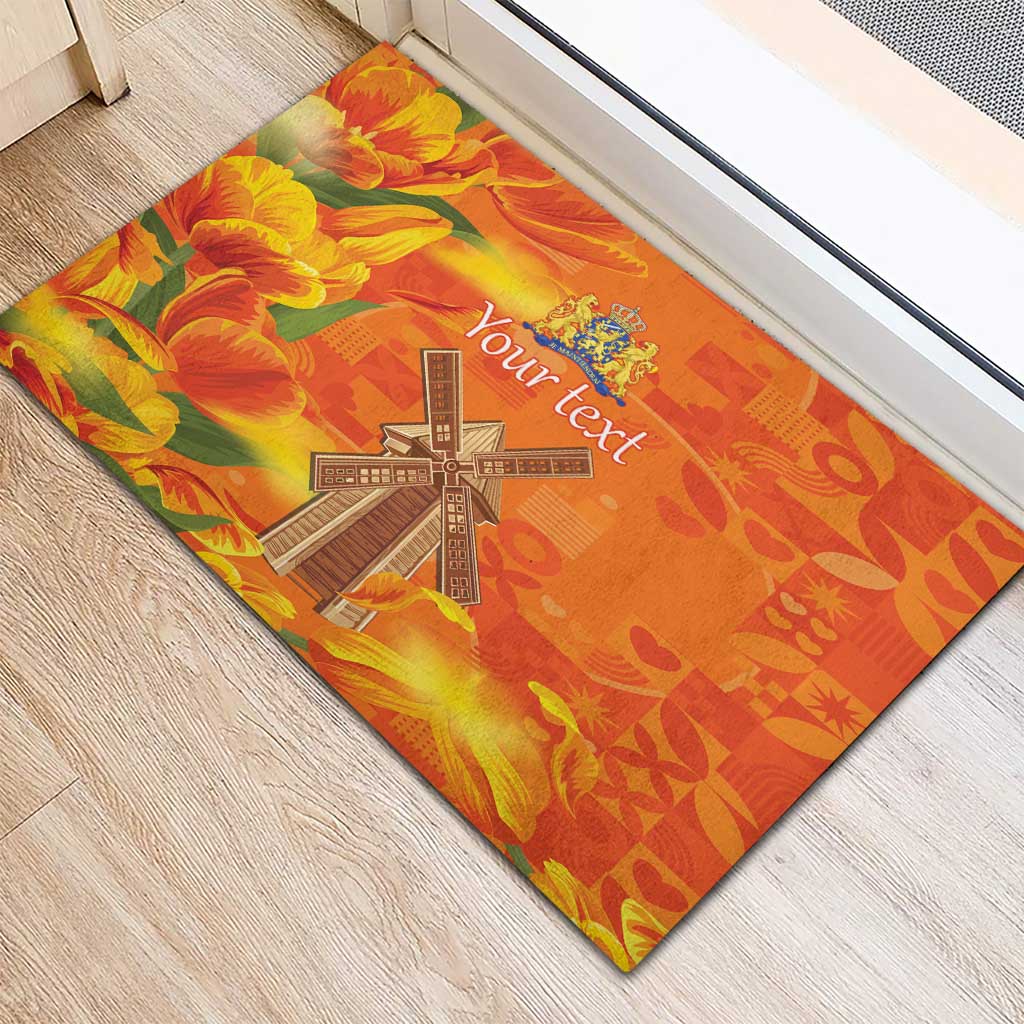 Personalized Netherlands Orange Tulip and Wildmill Rubber Doormat