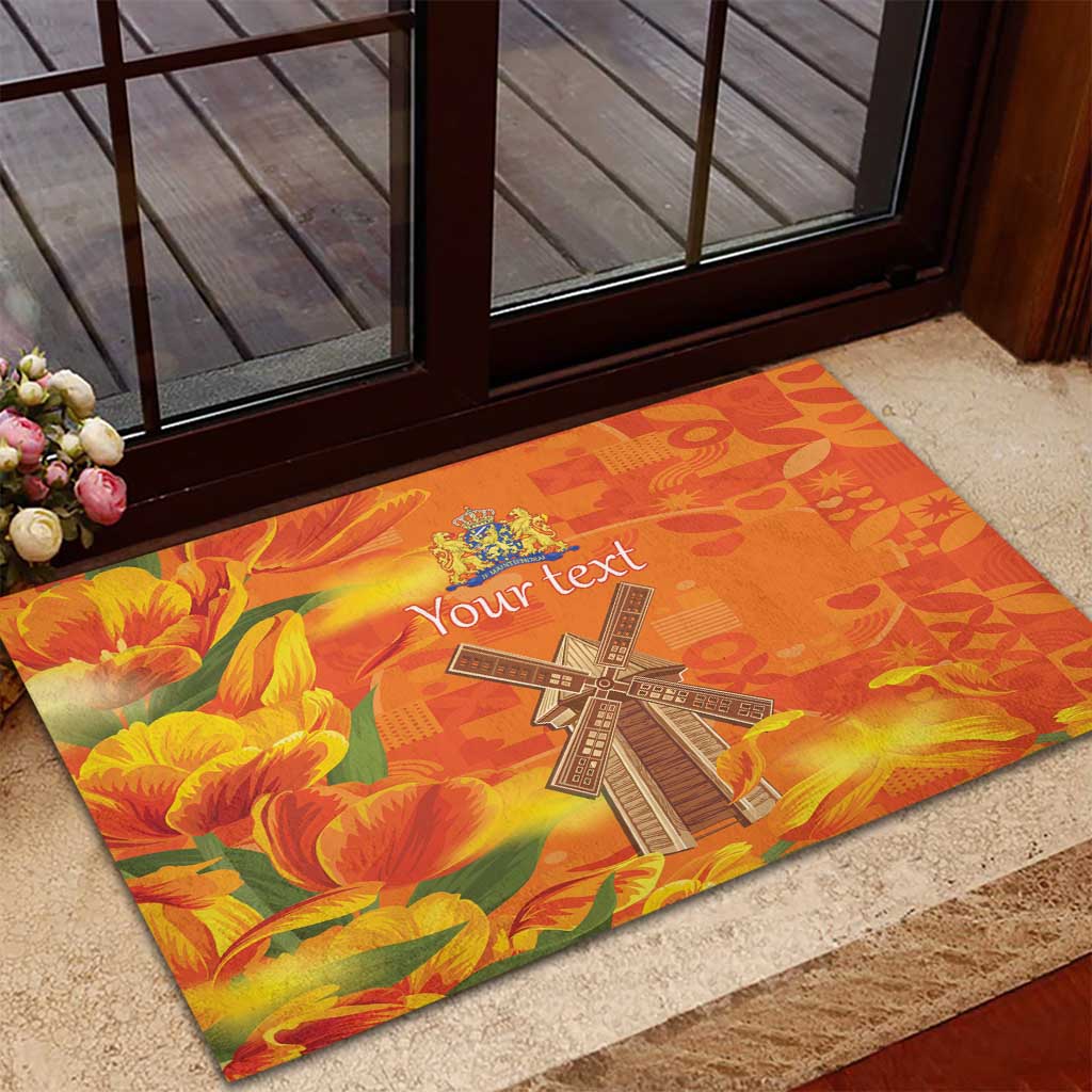 Personalized Netherlands Orange Tulip and Wildmill Rubber Doormat