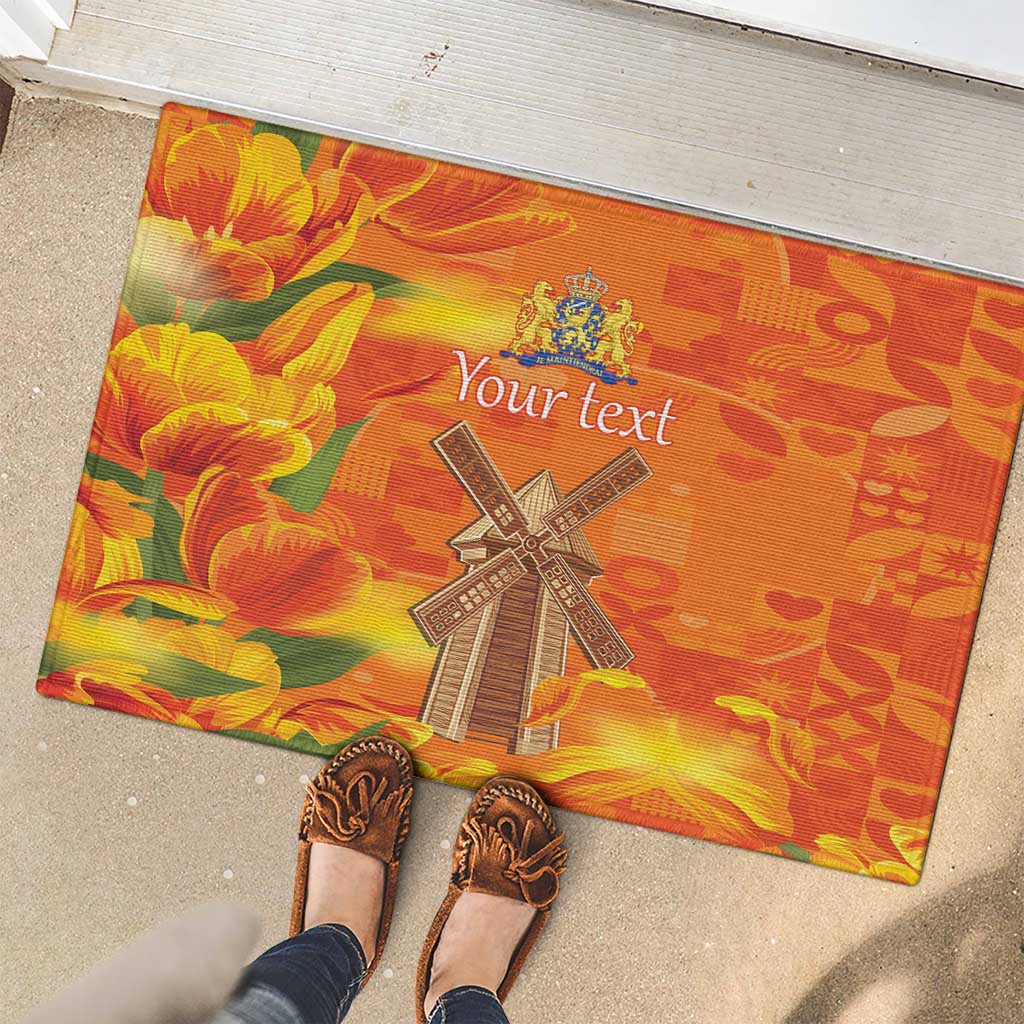 Personalized Netherlands Orange Tulip and Wildmill Rubber Doormat