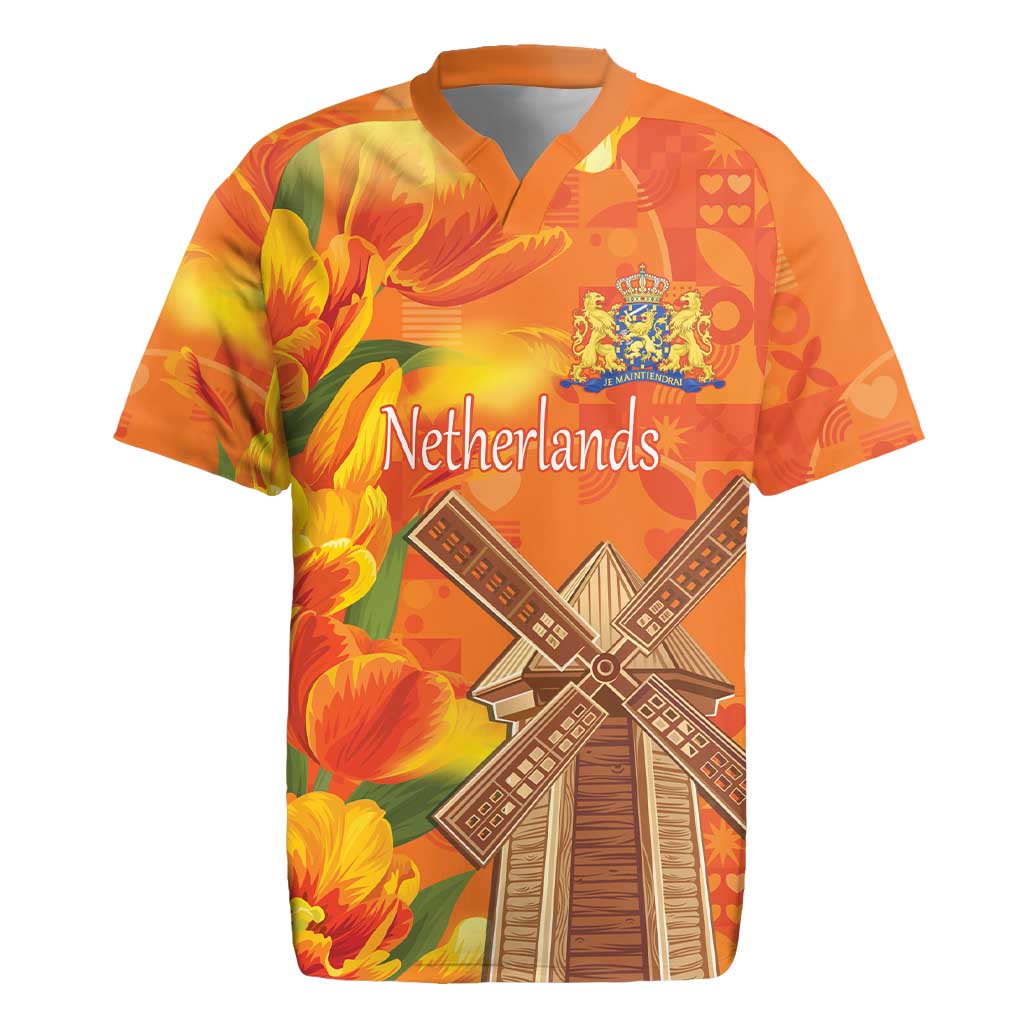 Personalized Netherlands Orange Tulip and Wildmill Rugby Jersey