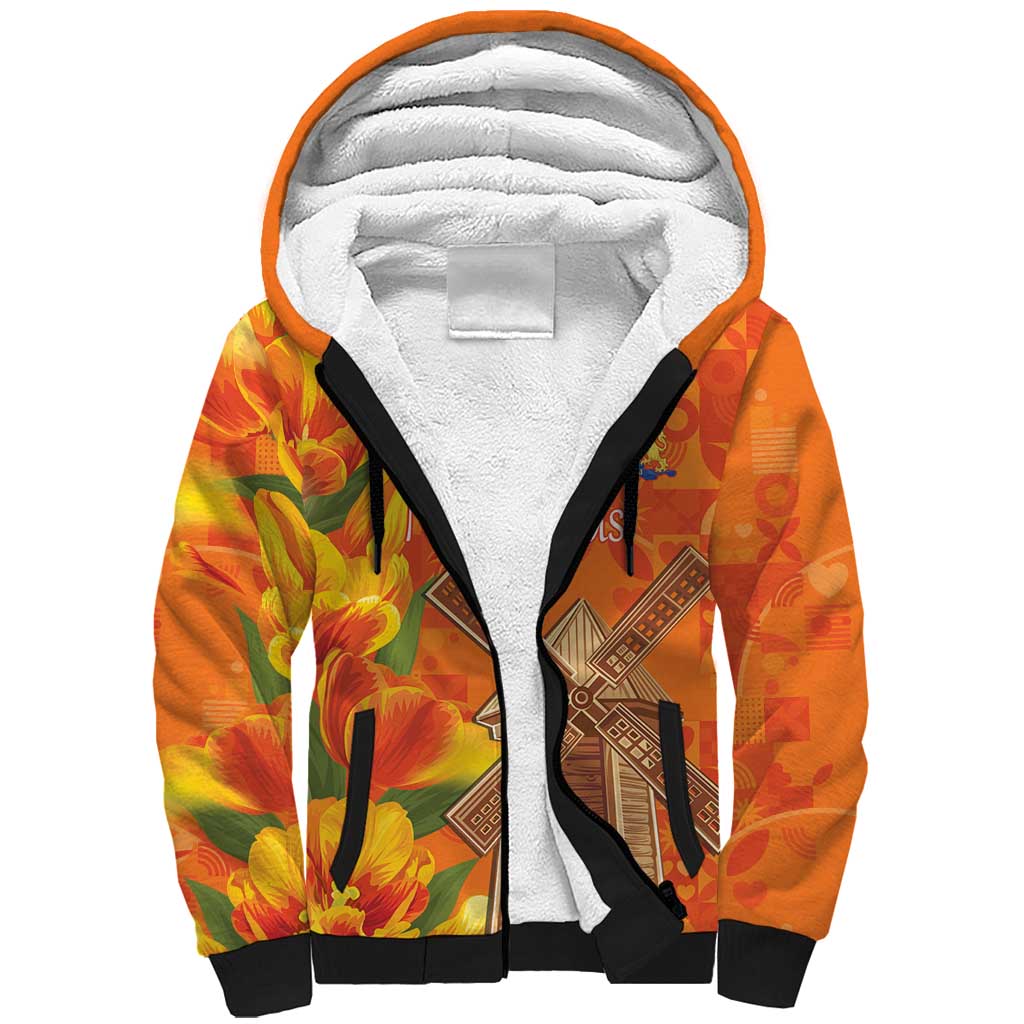 Personalized Netherlands Orange Tulip and Wildmill Sherpa Hoodie