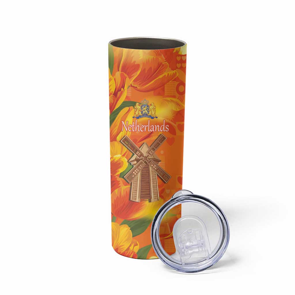 Personalized Netherlands Orange Tulip and Wildmill Skinny Tumbler