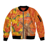 Personalized Netherlands Orange Tulip and Wildmill Sleeve Zip Bomber Jacket