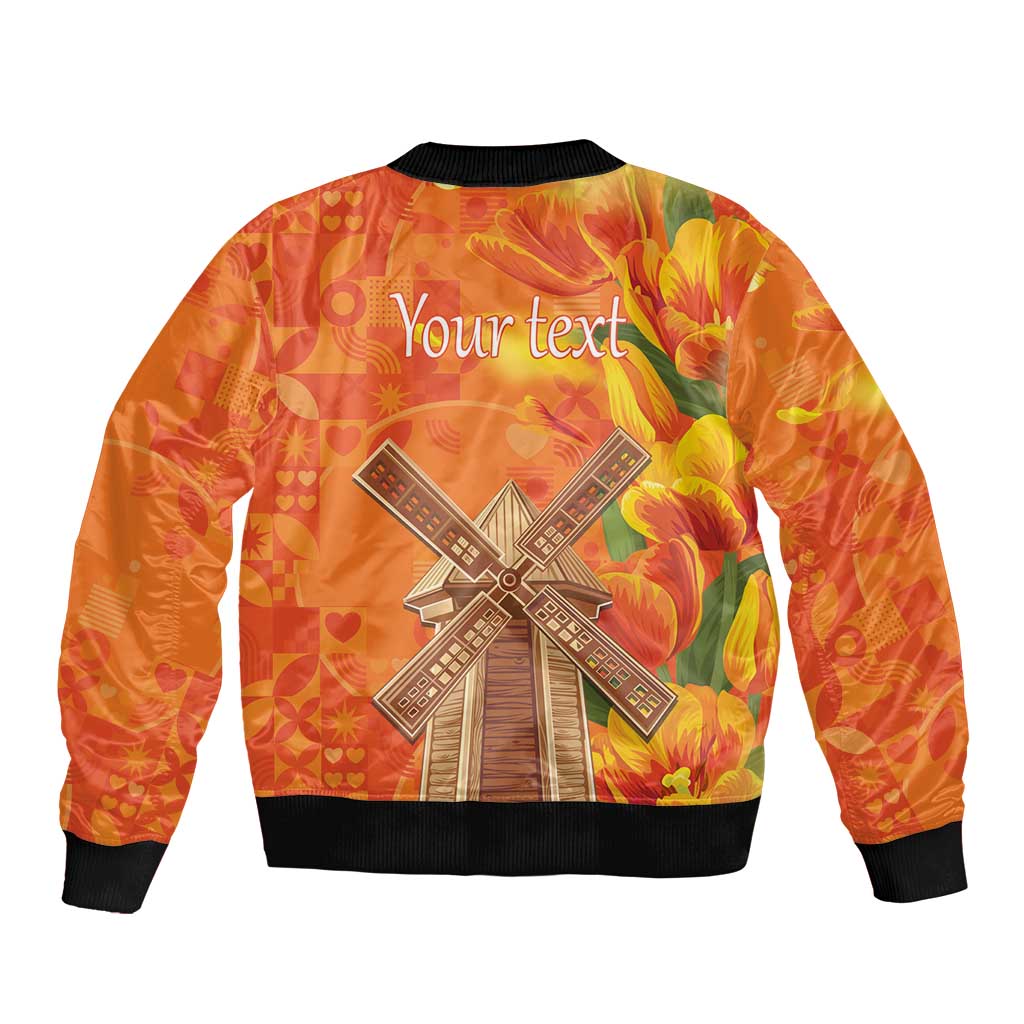 Personalized Netherlands Orange Tulip and Wildmill Sleeve Zip Bomber Jacket