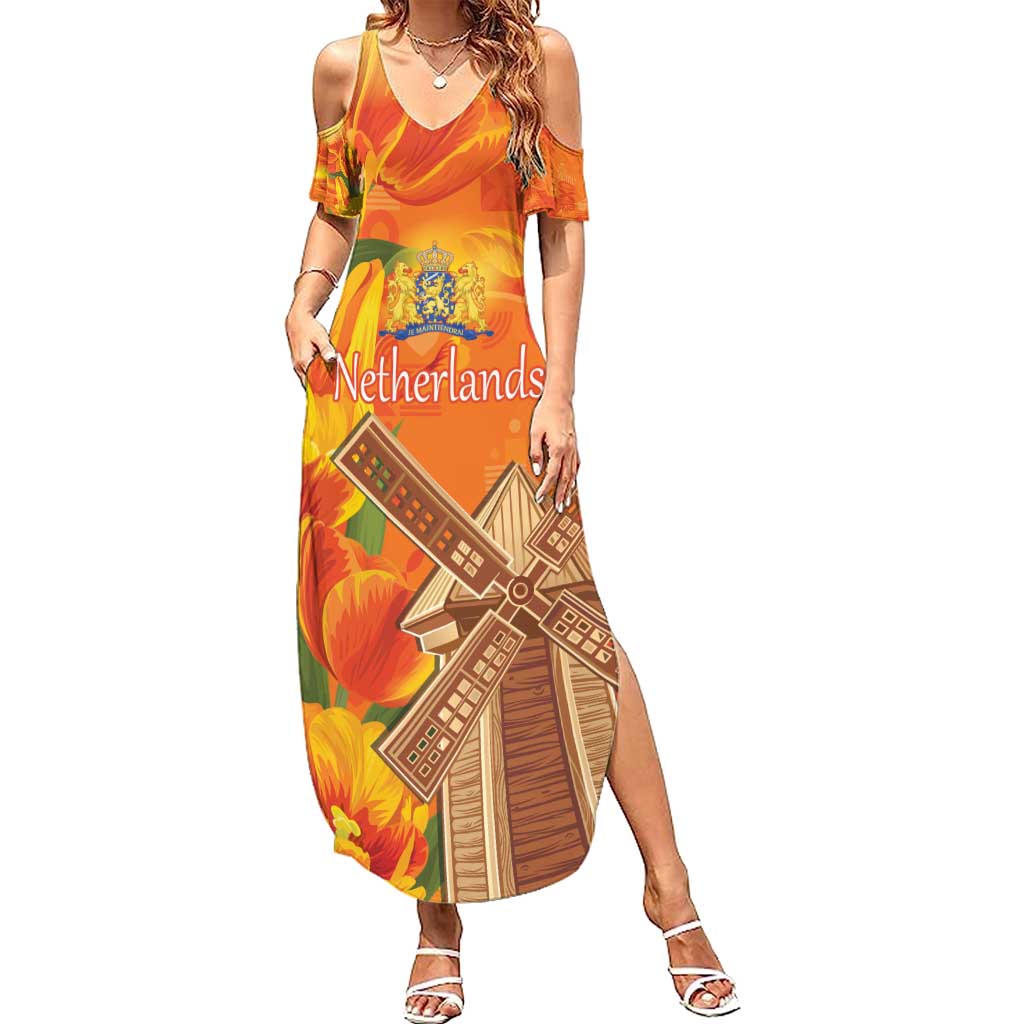 Personalized Netherlands Orange Tulip and Wildmill Summer Maxi Dress