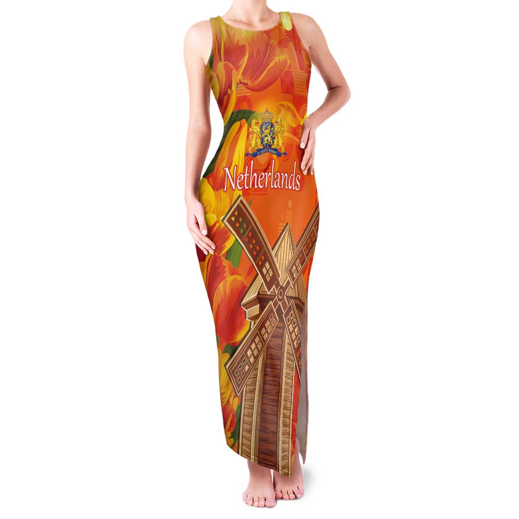 Personalized Netherlands Orange Tulip and Wildmill Tank Maxi Dress
