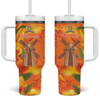 Personalized Netherlands Orange Tulip and Wildmill Tumbler With Handle