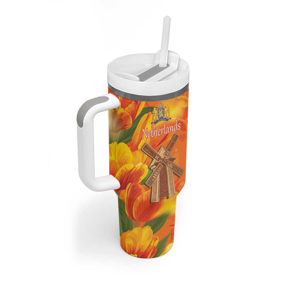 Personalized Netherlands Orange Tulip and Wildmill Tumbler With Handle