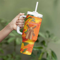 Personalized Netherlands Orange Tulip and Wildmill Tumbler With Handle