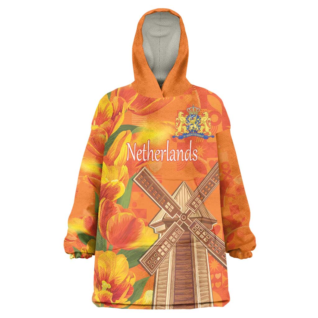 Personalized Netherlands Orange Tulip and Wildmill Wearable Blanket Hoodie