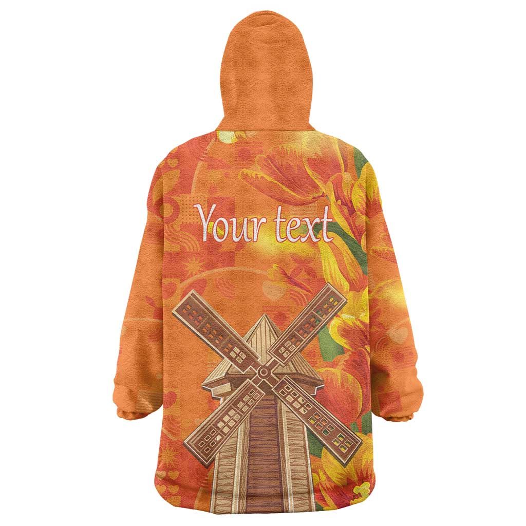 Personalized Netherlands Orange Tulip and Wildmill Wearable Blanket Hoodie