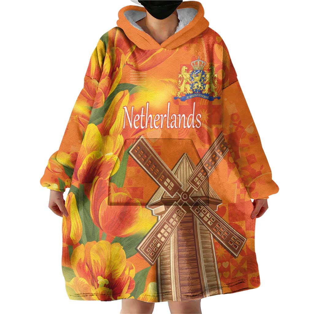 Personalized Netherlands Orange Tulip and Wildmill Wearable Blanket Hoodie
