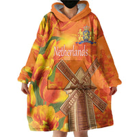 Personalized Netherlands Orange Tulip and Wildmill Wearable Blanket Hoodie