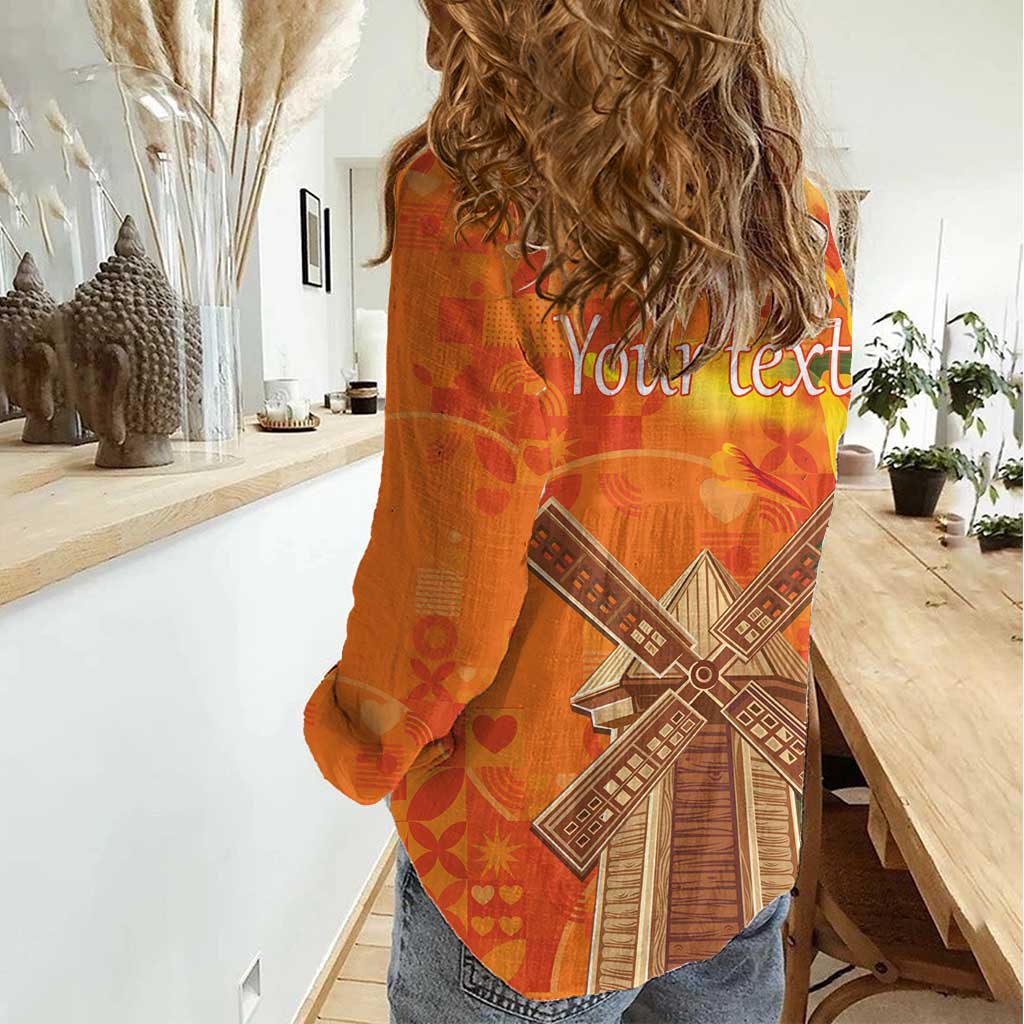 Personalized Netherlands Orange Tulip and Wildmill Women Casual Shirt