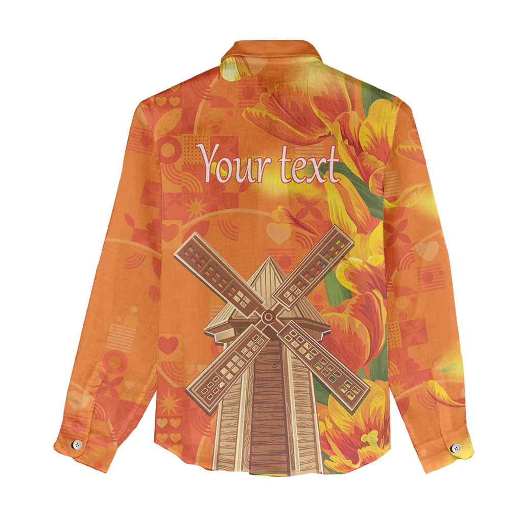Personalized Netherlands Orange Tulip and Wildmill Women Casual Shirt