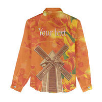 Personalized Netherlands Orange Tulip and Wildmill Women Casual Shirt