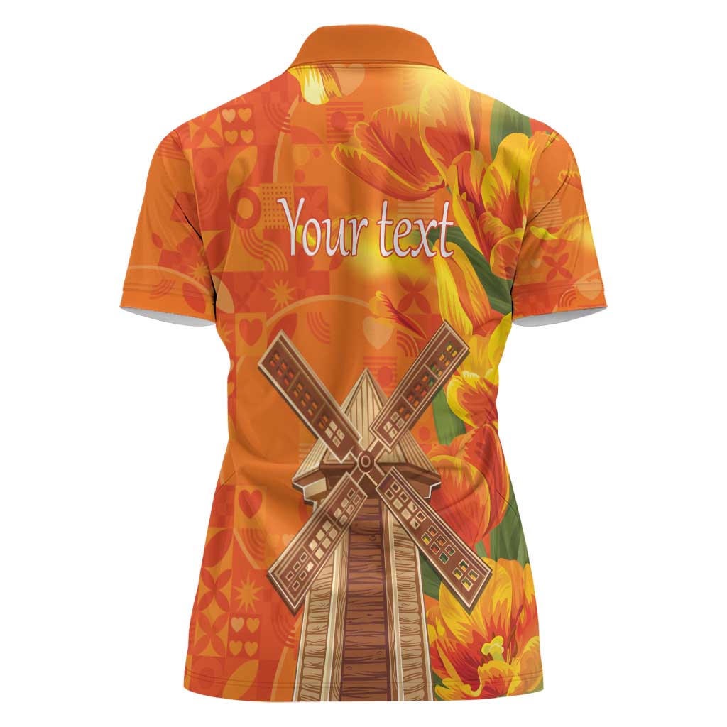 Personalized Netherlands Orange Tulip and Wildmill Women Polo Shirt