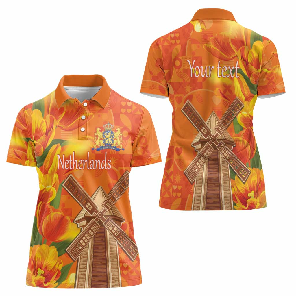 Personalized Netherlands Orange Tulip and Wildmill Women Polo Shirt
