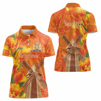 Personalized Netherlands Orange Tulip and Wildmill Women Polo Shirt