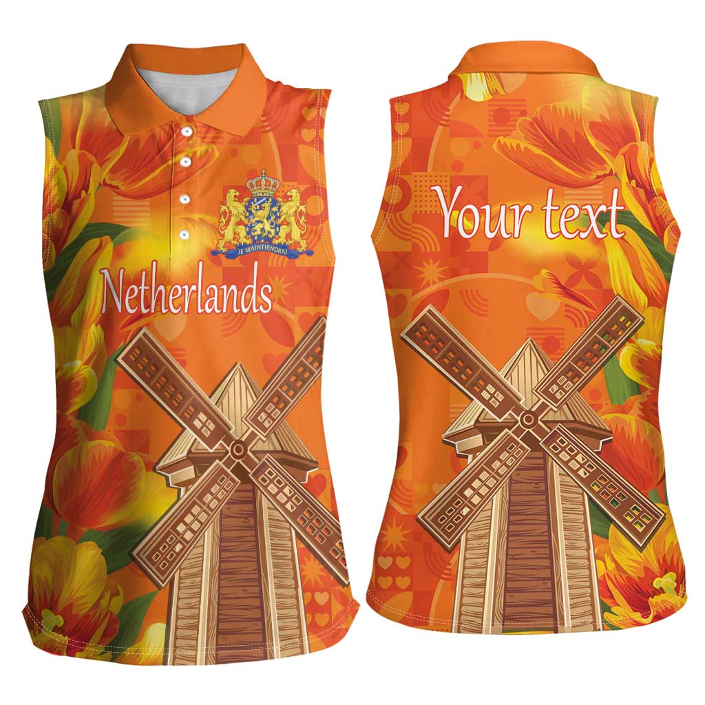 Personalized Netherlands Orange Tulip and Wildmill Women Sleeveless Polo Shirt