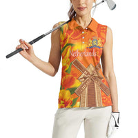 Personalized Netherlands Orange Tulip and Wildmill Women Sleeveless Polo Shirt