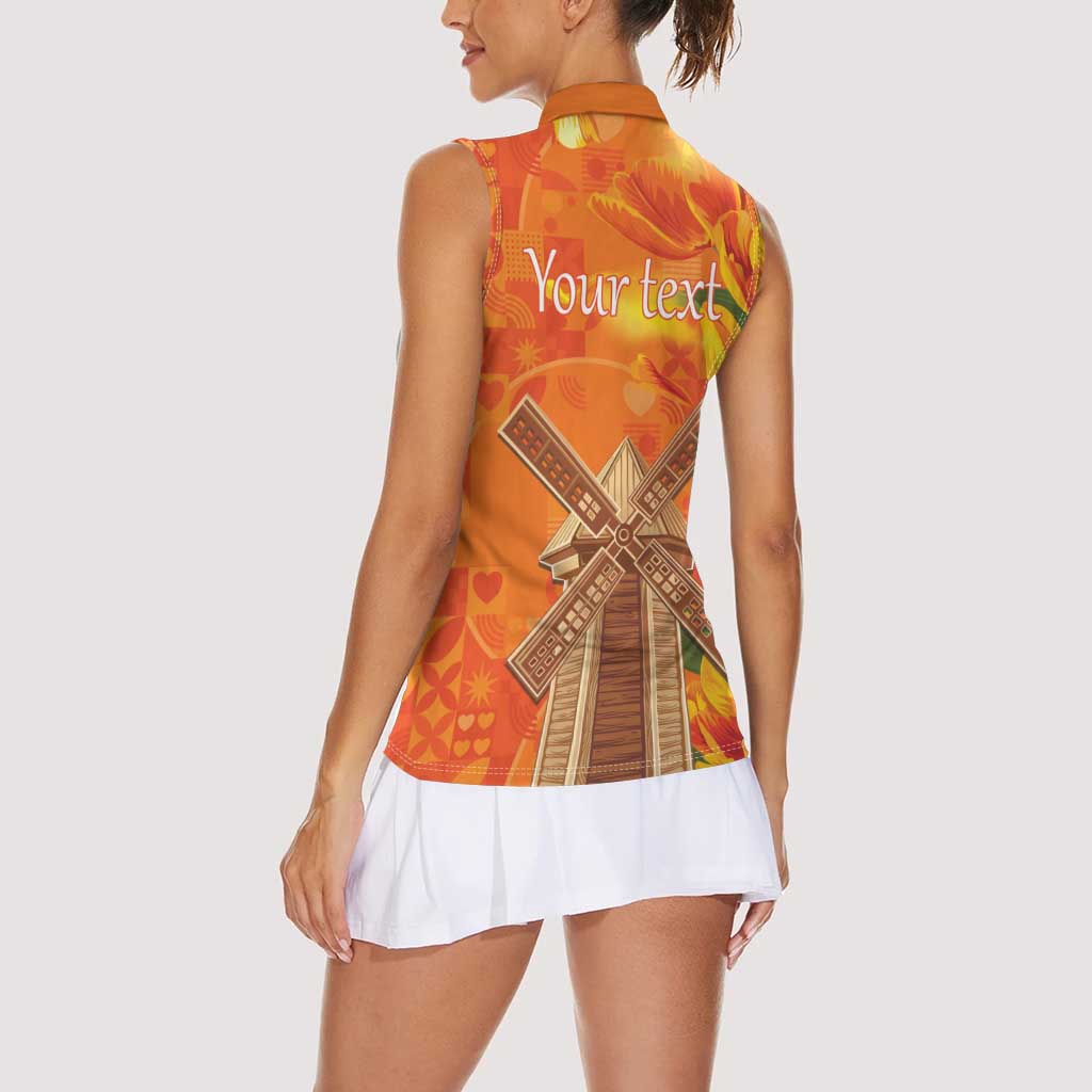 Personalized Netherlands Orange Tulip and Wildmill Women Sleeveless Polo Shirt