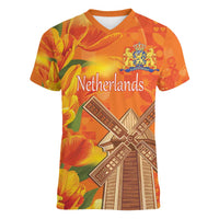 Personalized Netherlands Orange Tulip and Wildmill Women V-Neck T-Shirt