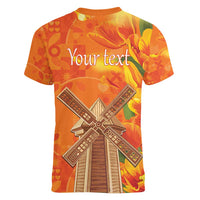 Personalized Netherlands Orange Tulip and Wildmill Women V-Neck T-Shirt