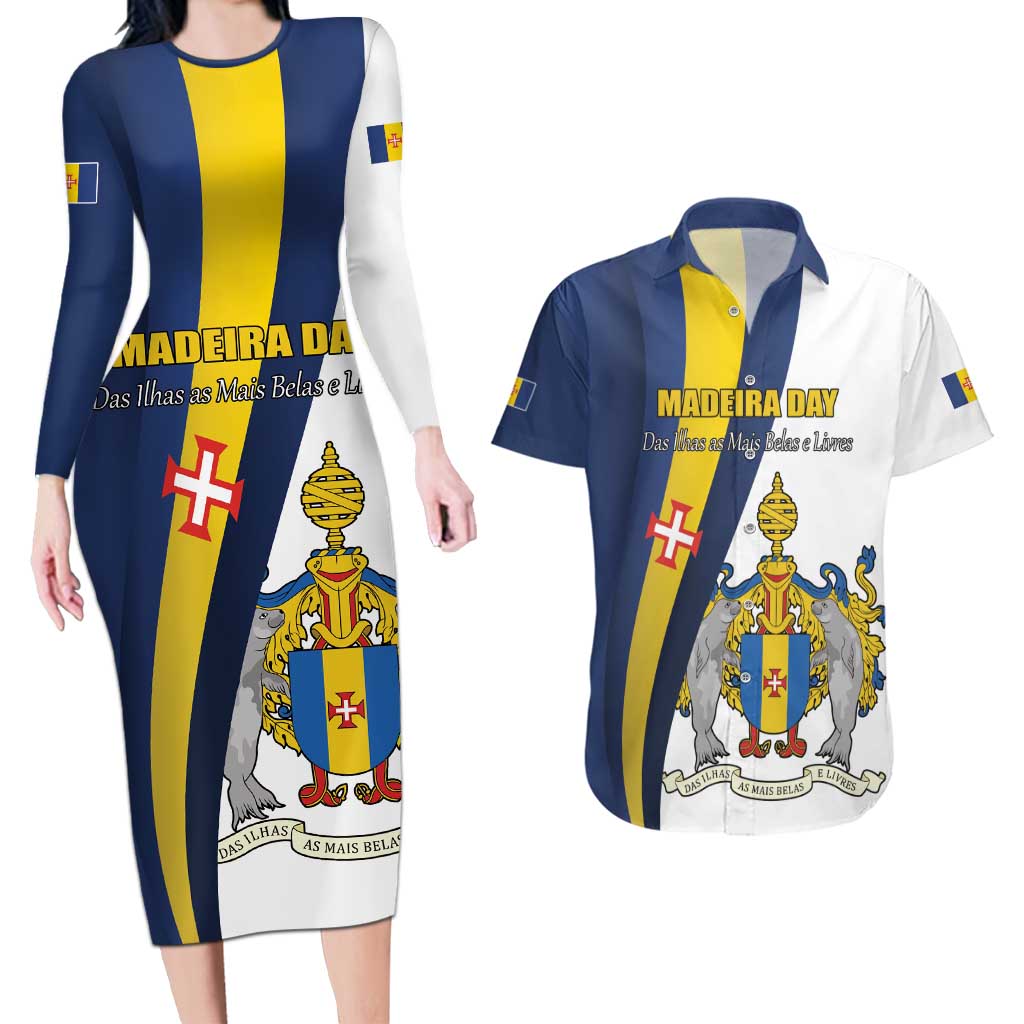 Portugal Madeira Day 1st July Couples Matching Long Sleeve Bodycon Dress and Hawaiian Shirt Das Ilhas as Mais Belas e Livres LT17