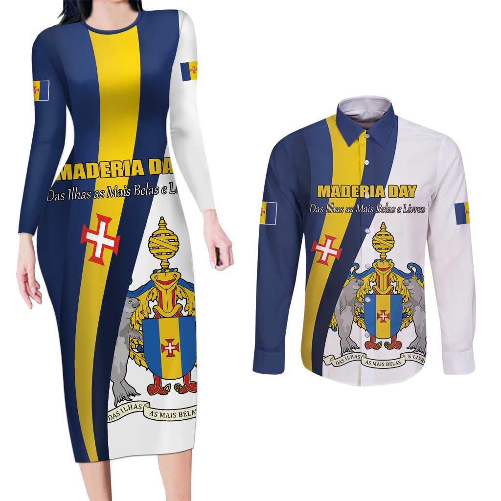 Portugal Maderia Day 1st July Couples Matching Long Sleeve Bodycon Dress and Long Sleeve Button Shirt Das Ilhas as Mais Belas e Livres