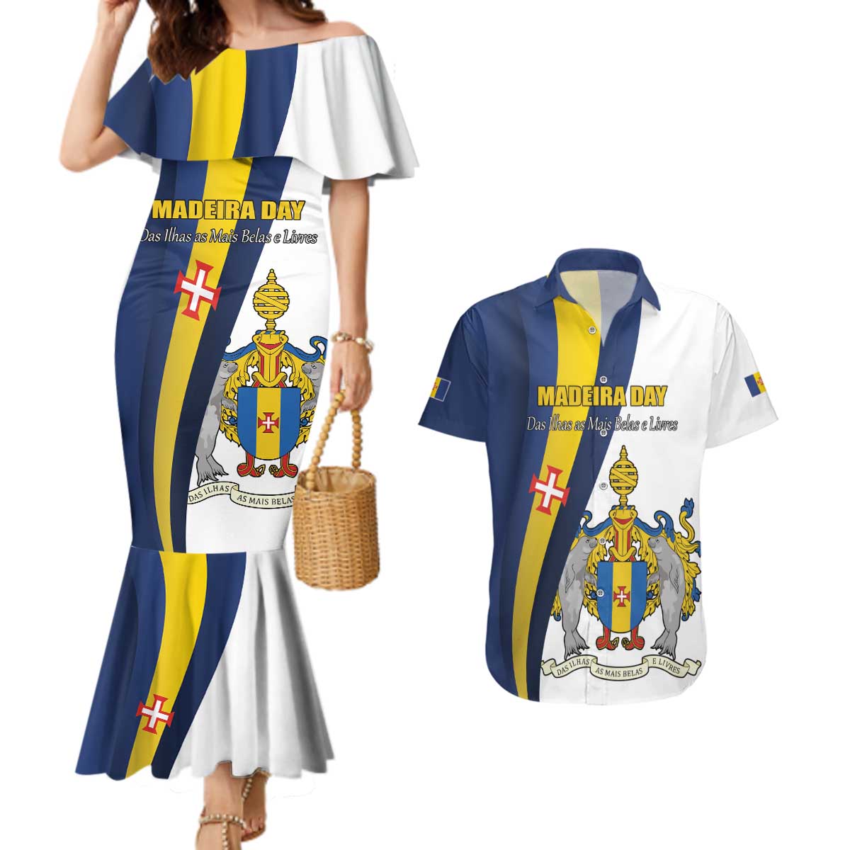 Portugal Madeira Day 1st July Couples Matching Mermaid Dress and Hawaiian Shirt Das Ilhas as Mais Belas e Livres LT17