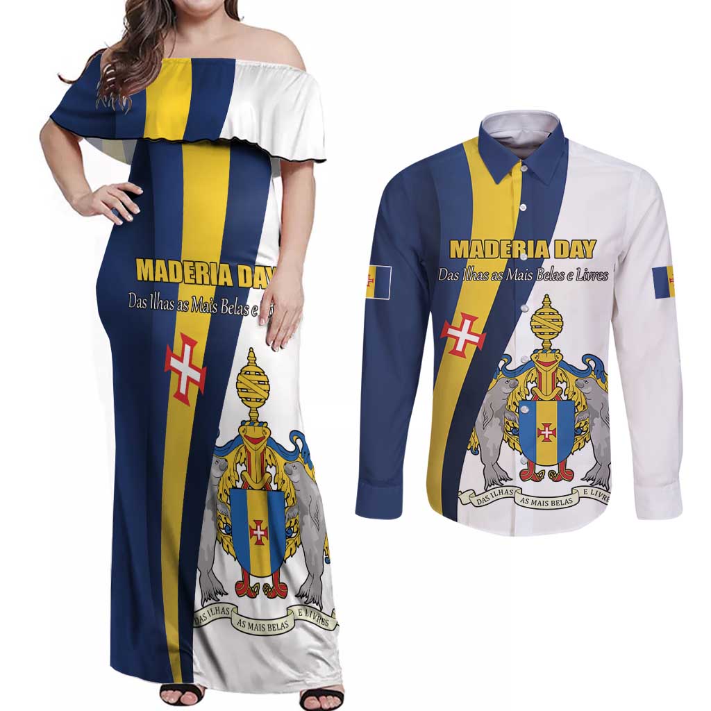 Portugal Maderia Day 1st July Couples Matching Off Shoulder Maxi Dress and Long Sleeve Button Shirt Das Ilhas as Mais Belas e Livres