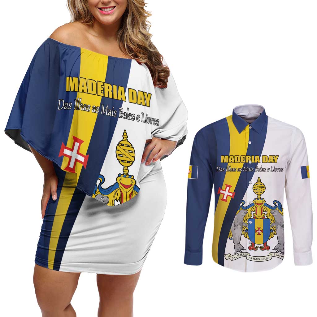 Portugal Maderia Day 1st July Couples Matching Off Shoulder Short Dress and Long Sleeve Button Shirt Das Ilhas as Mais Belas e Livres