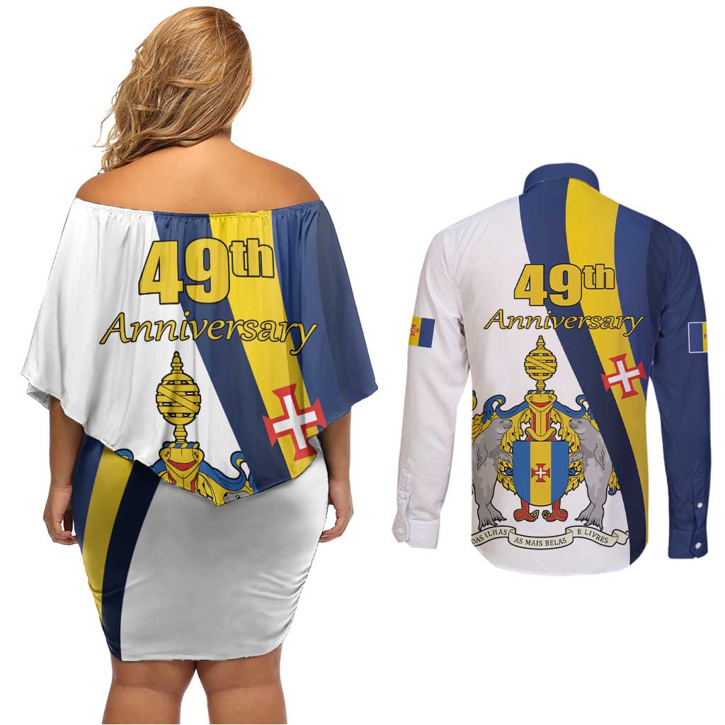 Portugal Madeira Day 1st July Couples Matching Off Shoulder Short Dress and Long Sleeve Button Shirt Das Ilhas as Mais Belas e Livres LT17