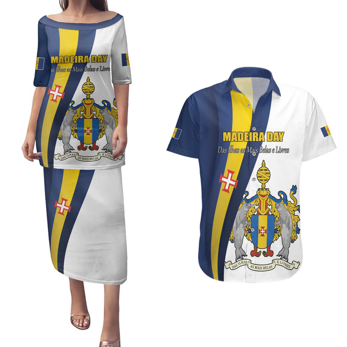 Portugal Madeira Day 1st July Couples Matching Puletasi and Hawaiian Shirt Das Ilhas as Mais Belas e Livres LT17