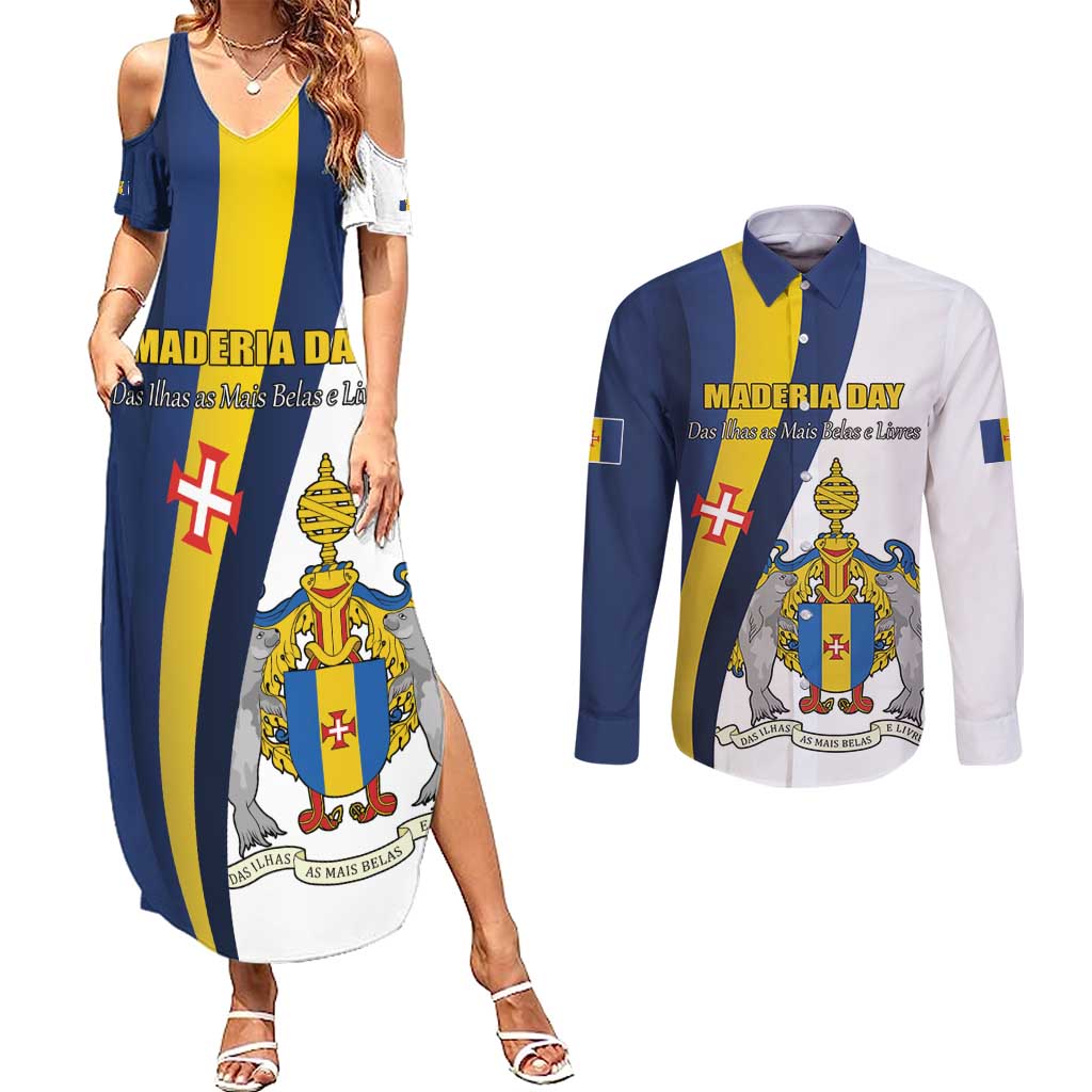 Portugal Maderia Day 1st July Couples Matching Summer Maxi Dress and Long Sleeve Button Shirt Das Ilhas as Mais Belas e Livres