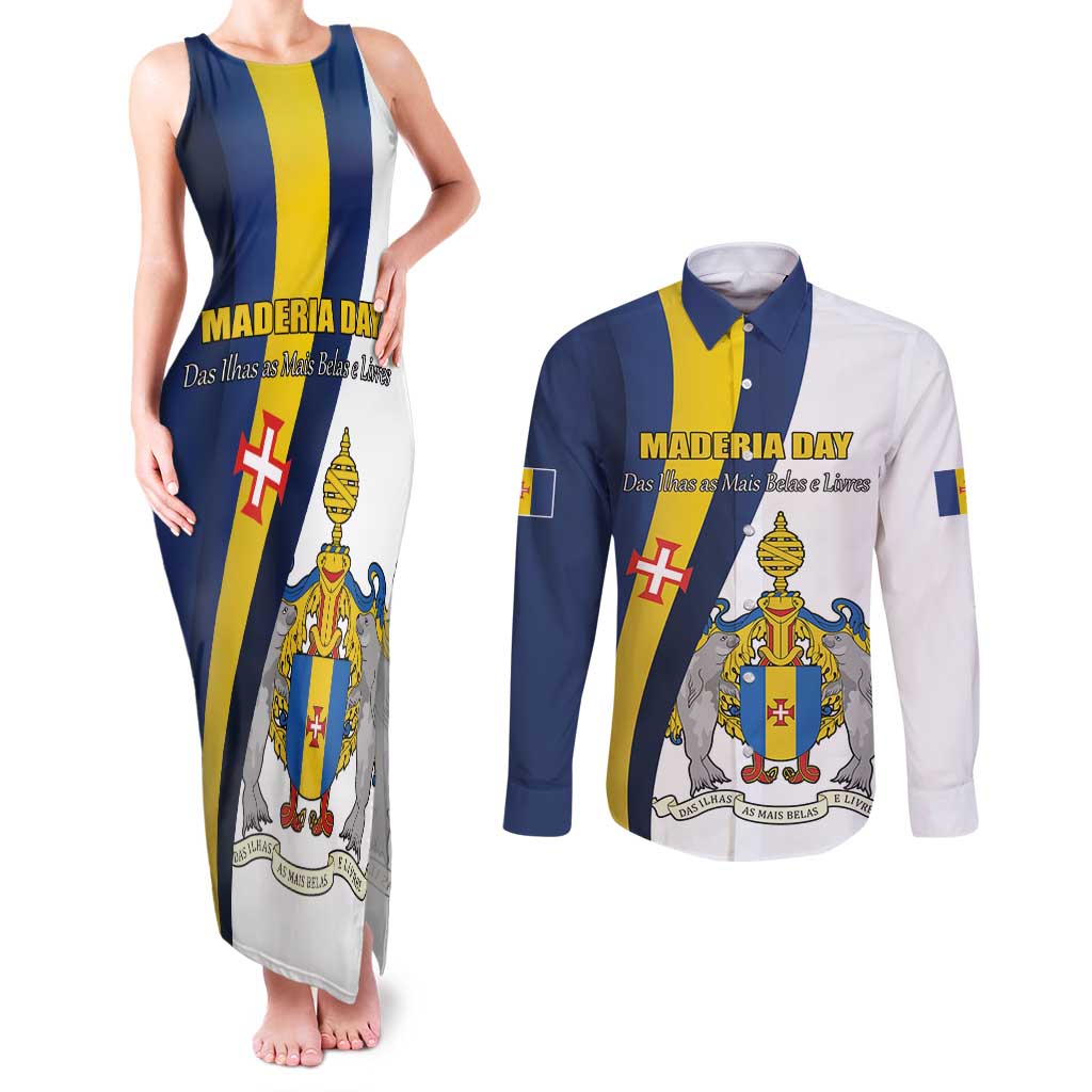 Portugal Maderia Day 1st July Couples Matching Tank Maxi Dress and Long Sleeve Button Shirt Das Ilhas as Mais Belas e Livres