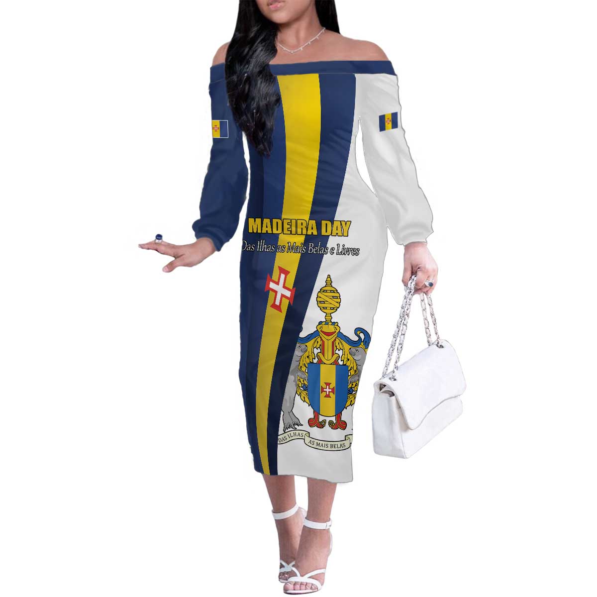 Portugal Madeira Day 1st July Family Matching Off The Shoulder Long Sleeve Dress and Hawaiian Shirt Das Ilhas as Mais Belas e Livres LT17