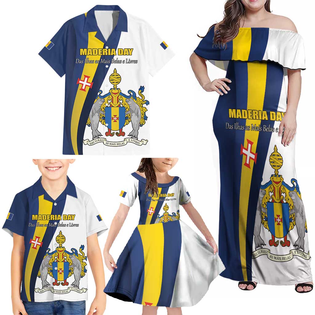 Portugal Maderia Day 1st July Family Matching Off Shoulder Maxi Dress and Hawaiian Shirt Das Ilhas as Mais Belas e Livres
